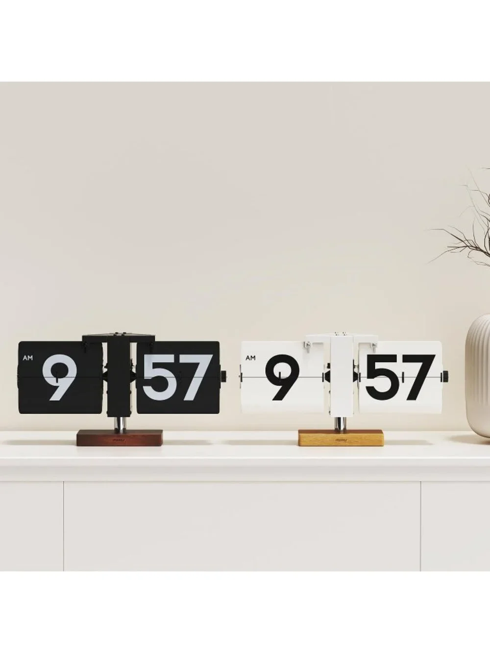 Home White Analog Quartz Large Number Big Wood Vintage Design Flip Desk Clock